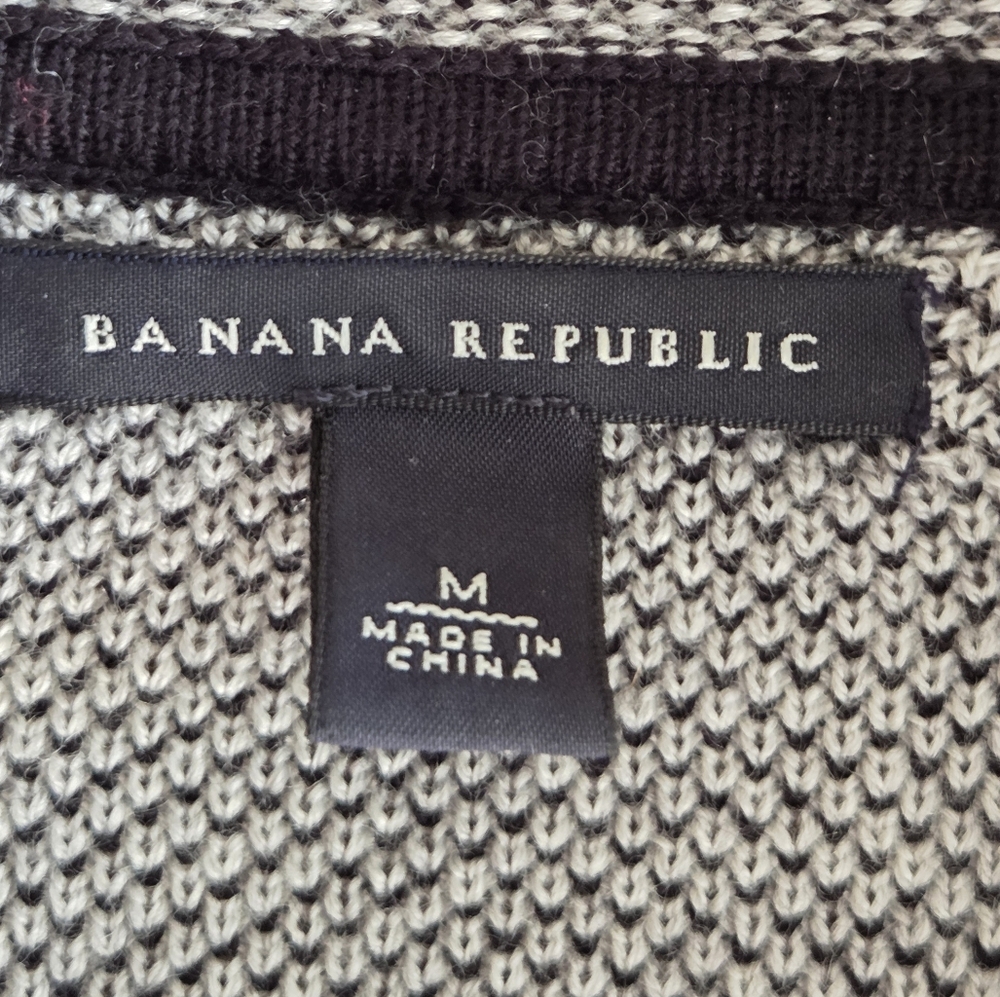 Banana Republic Merino Wool Sweater Blazer M Grey Black Trim Academia Preppy - Picture 6 of 10